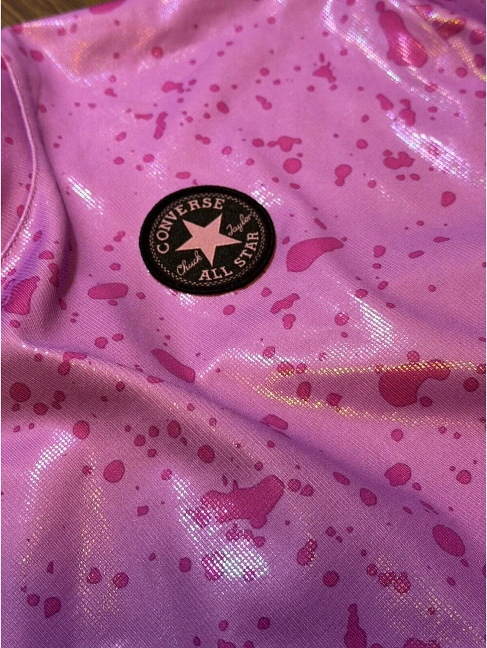 Converse All Star Girls XL Pink Iridescent Splatter T-Shirt Youth 13-15 #15B